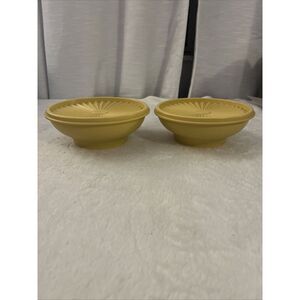 Tupperware Set Cereal Bowls 890-24 Harvest Gold w/Servalier‎ Lids USA Vintage
